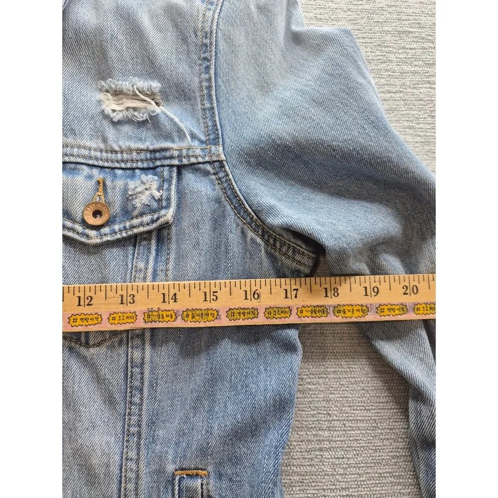 Old Navy Trucker Jacket Womens Medium Blue Cotton Distressed Casual Button Front